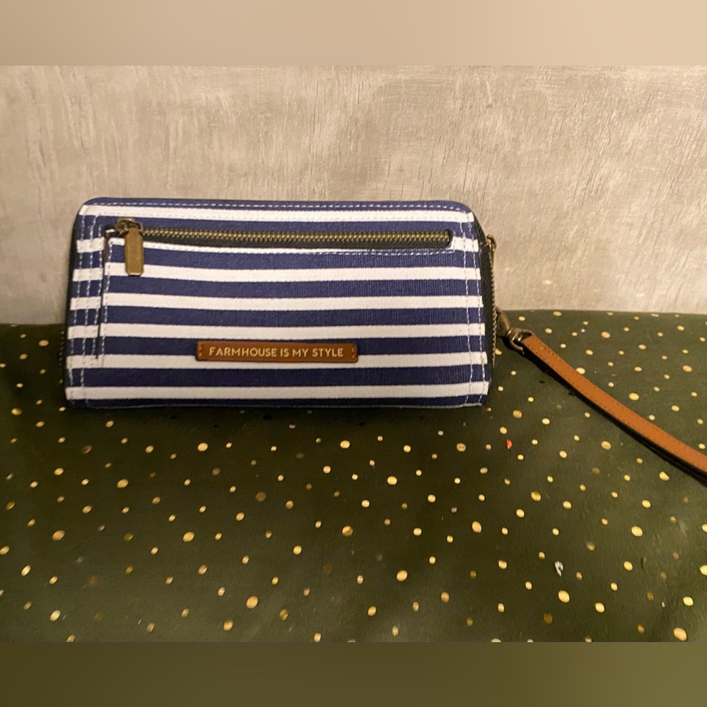 NWOT Farmhouse Is My Style Wallet Navy White Stripes
